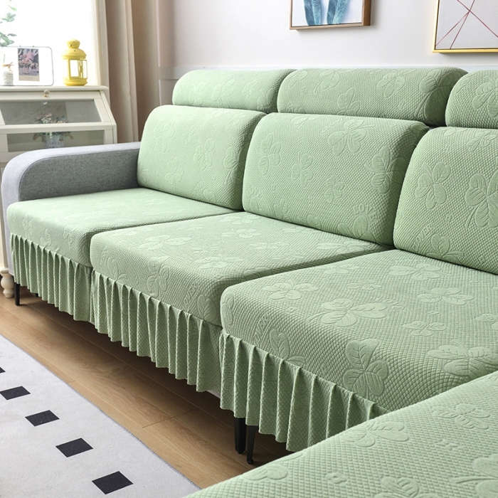 91家纺网 家纺一手货源 找家纺 千彤 2023新款裙边-三叶草沙发笠系列 沙发套罩 浅绿