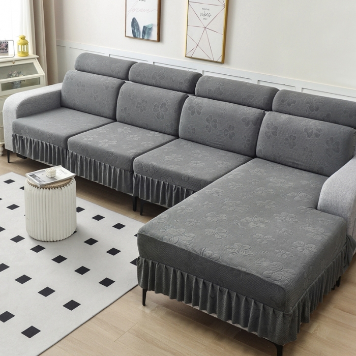 91家纺网 家纺一手货源 找家纺 千彤 2023新款裙边-三叶草沙发笠系列 沙发套罩 深灰