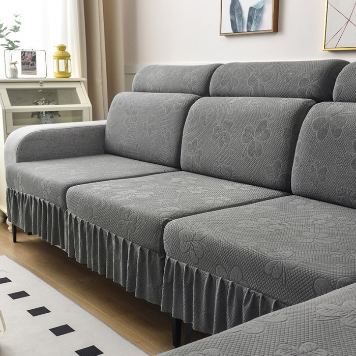 91家纺网 家纺一手货源 找家纺 千彤 2023新款裙边-三叶草沙发笠系列 沙发套罩 深灰