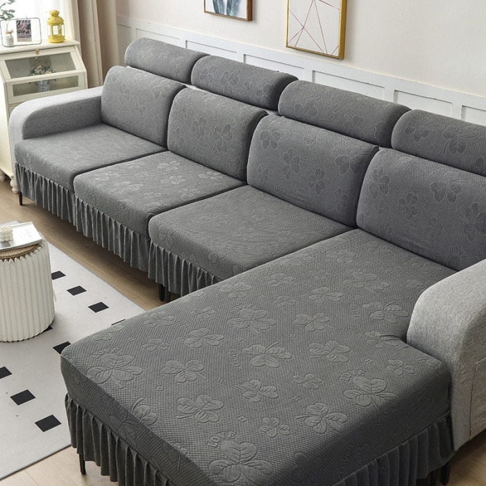 91家纺网 家纺一手货源 找家纺 千彤 2023新款裙边-三叶草沙发笠系列 沙发套罩 深灰