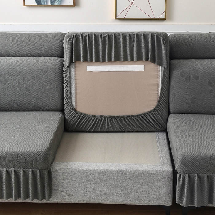 91家纺网 家纺一手货源 找家纺 千彤 2023新款裙边-三叶草沙发笠系列 沙发套罩 深灰