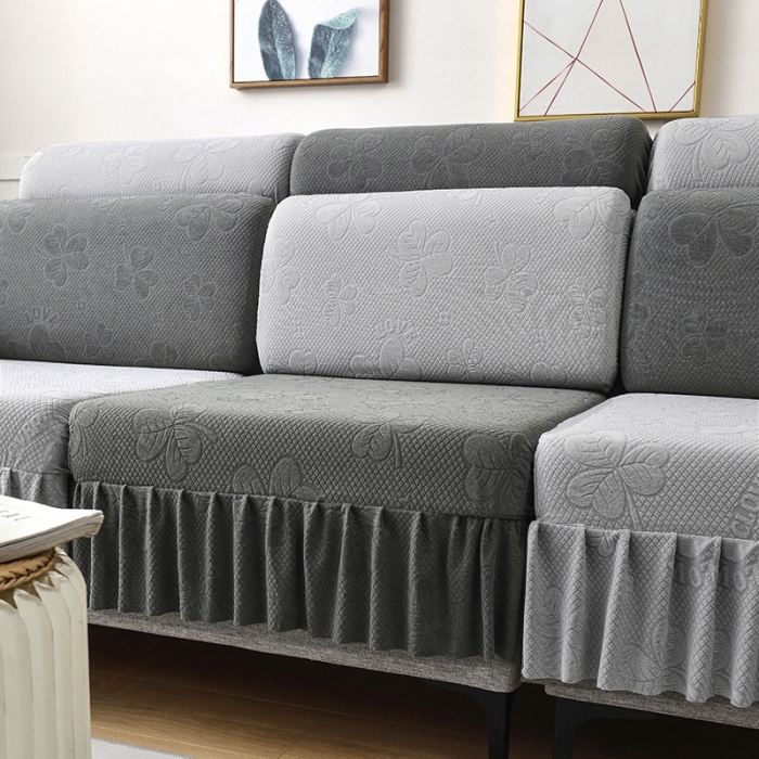 91家纺网 家纺一手货源 找家纺 千彤 2023新款裙边-三叶草沙发笠系列 沙发套罩 深灰银灰