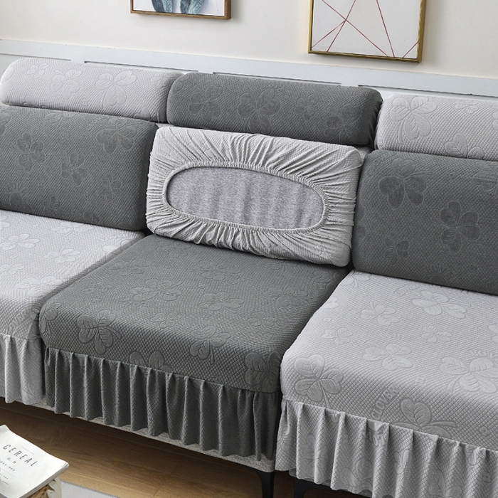 91家纺网 家纺一手货源 找家纺 千彤 2023新款裙边-三叶草沙发笠系列 沙发套罩 深灰银灰