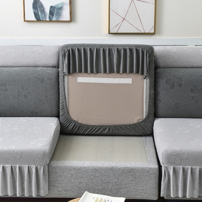 91家纺网 家纺一手货源 找家纺 千彤 2023新款裙边-三叶草沙发笠系列 沙发套罩 深灰银灰