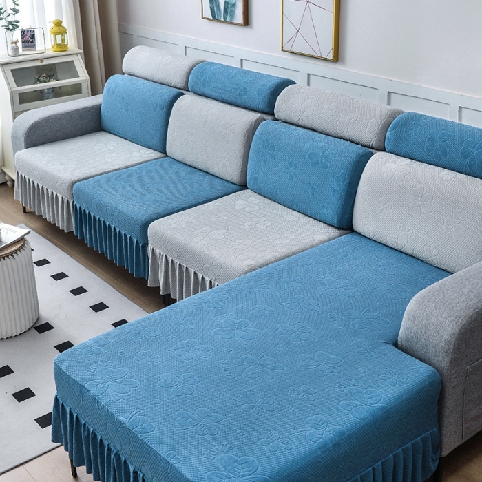 91家纺网 家纺一手货源 找家纺 千彤 2023新款裙边-三叶草沙发笠系列 沙发套罩 水蓝银灰