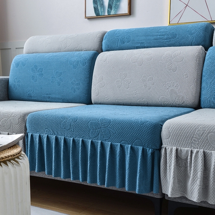 91家纺网 家纺一手货源 找家纺 千彤 2023新款裙边-三叶草沙发笠系列 沙发套罩 水蓝银灰