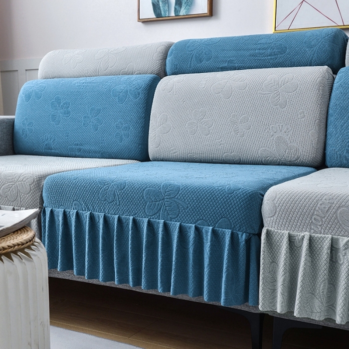 91家纺网 家纺一手货源 找家纺 千彤 2023新款裙边-三叶草沙发笠系列 沙发套罩 水蓝银灰