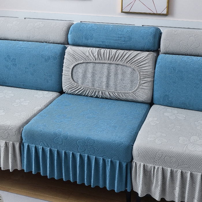 91家纺网 家纺一手货源 找家纺 千彤 2023新款裙边-三叶草沙发笠系列 沙发套罩 水蓝银灰