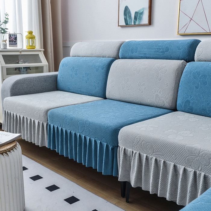 91家纺网 家纺一手货源 找家纺 千彤 2023新款裙边-三叶草沙发笠系列 沙发套罩 水蓝银灰