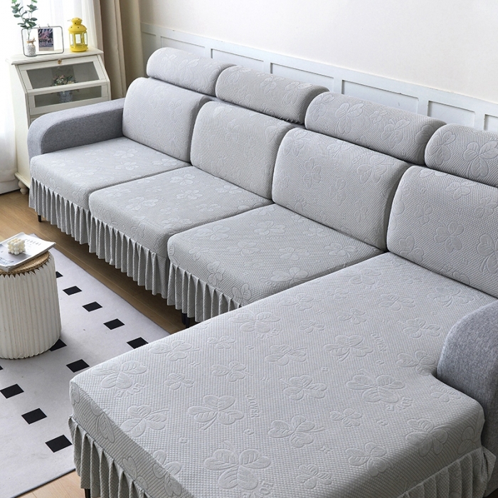 91家纺网 家纺一手货源 找家纺 千彤 2023新款裙边-三叶草沙发笠系列 沙发套罩 银灰