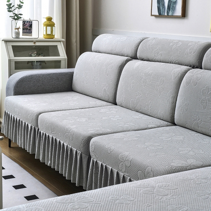 91家纺网 家纺一手货源 找家纺 千彤 2023新款裙边-三叶草沙发笠系列 沙发套罩 银灰