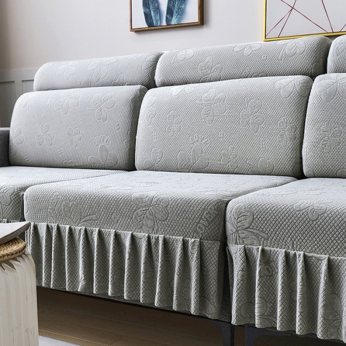 91家纺网 家纺一手货源 找家纺 千彤 2023新款裙边-三叶草沙发笠系列 沙发套罩 银灰