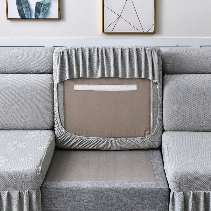 91家纺网 家纺一手货源 找家纺 千彤 2023新款裙边-三叶草沙发笠系列 沙发套罩 银灰