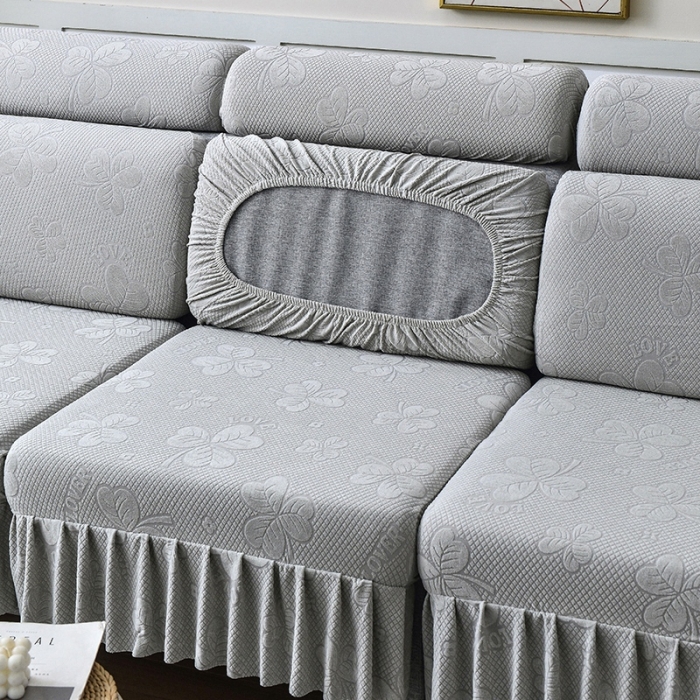 91家纺网 家纺一手货源 找家纺 千彤 2023新款裙边-三叶草沙发笠系列 沙发套罩 银灰