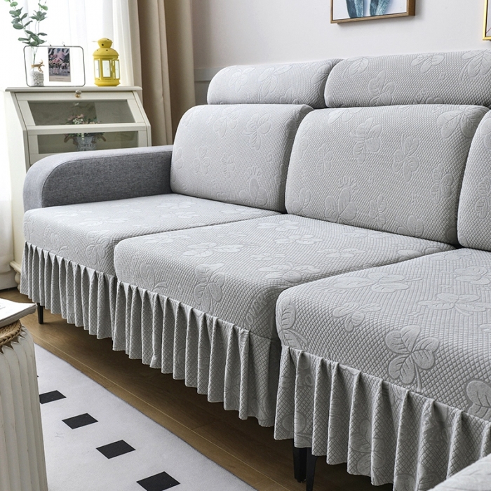 91家纺网 家纺一手货源 找家纺 千彤 2023新款裙边-三叶草沙发笠系列 沙发套罩 银灰