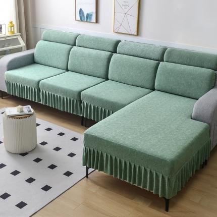 91家纺网 家纺一手货源 找家纺 千彤 2023新款 裙边-小树叶系列-沙发笠 沙发套罩 豆绿