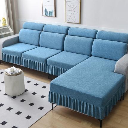 91家纺网 家纺一手货源 找家纺 千彤 2023新款 裙边-小树叶系列-沙发笠 沙发套罩 水蓝