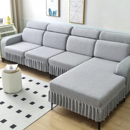 91家纺网 家纺一手货源 找家纺 千彤 2023新款 裙边-小树叶系列-沙发笠 沙发套罩 银灰