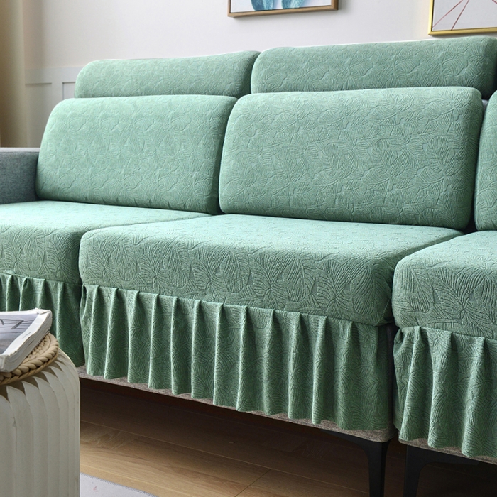 91家纺网 家纺一手货源 找家纺 千彤 2023新款 裙边-小树叶系列-沙发笠 沙发套罩 豆绿