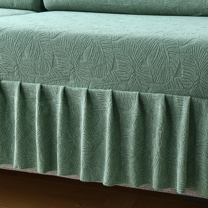 91家纺网 家纺一手货源 找家纺 千彤 2023新款 裙边-小树叶系列-沙发笠 沙发套罩 豆绿