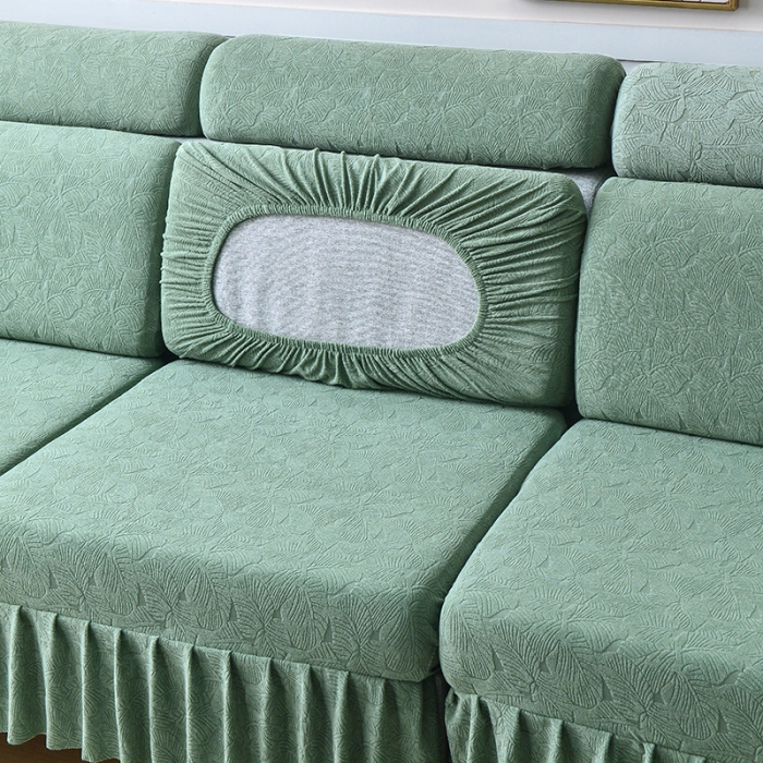 91家纺网 家纺一手货源 找家纺 千彤 2023新款 裙边-小树叶系列-沙发笠 沙发套罩 豆绿