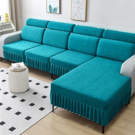 千彤 2023新款 裙边-小树叶系列-沙发笠 沙发套罩 孔雀蓝