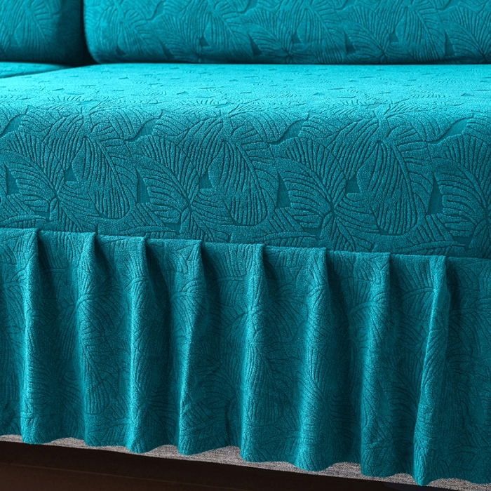 91家纺网 家纺一手货源 找家纺 千彤 2023新款 裙边-小树叶系列-沙发笠 沙发套罩 孔雀蓝