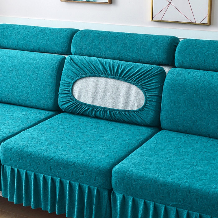 91家纺网 家纺一手货源 找家纺 千彤 2023新款 裙边-小树叶系列-沙发笠 沙发套罩 孔雀蓝
