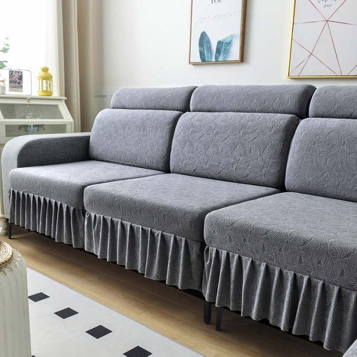 91家纺网 家纺一手货源 找家纺 千彤 2023新款 裙边-小树叶系列-沙发笠 沙发套罩 深灰