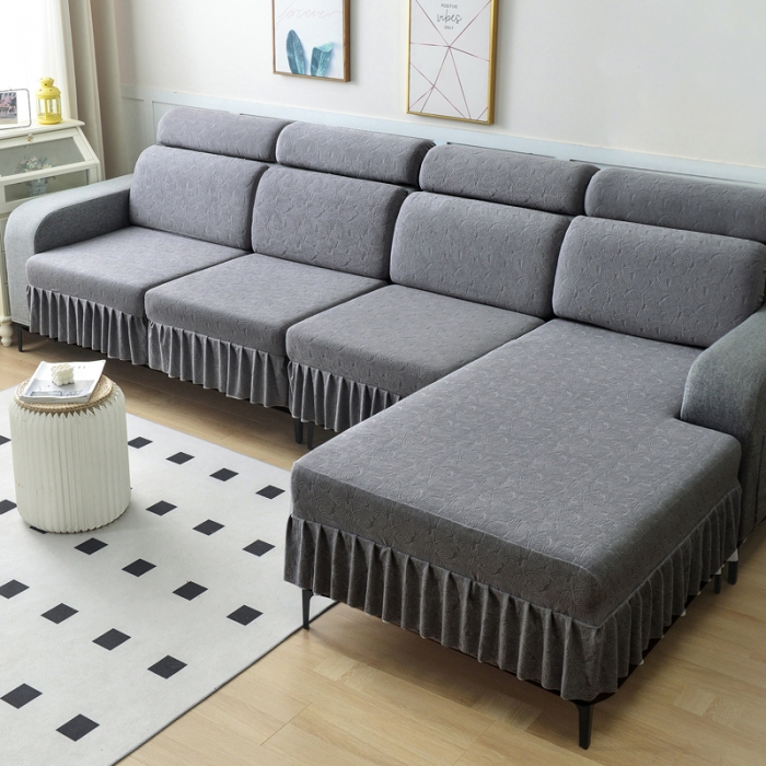 91家纺网 家纺一手货源 找家纺 千彤 2023新款 裙边-小树叶系列-沙发笠 沙发套罩 深灰