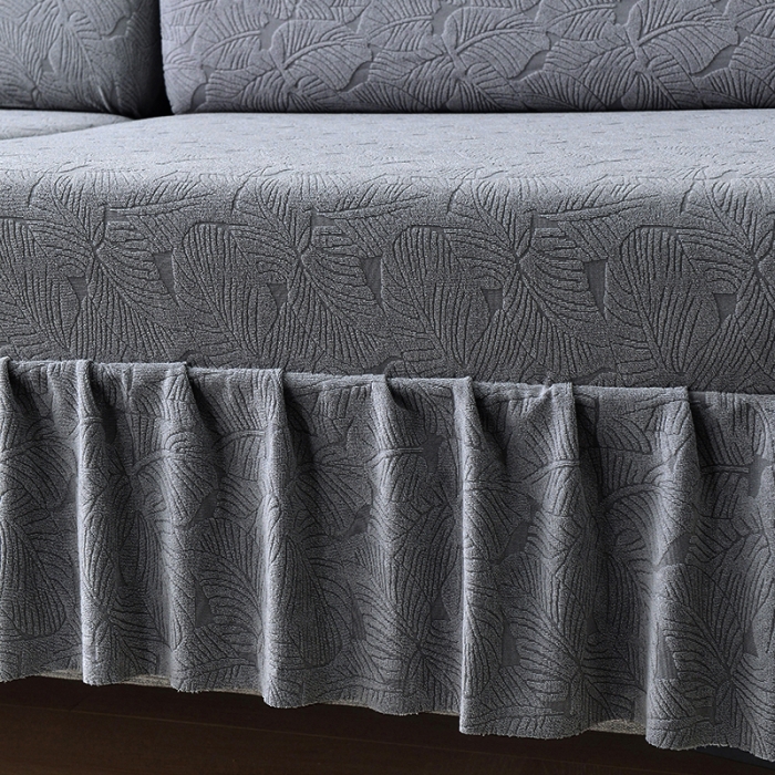 91家纺网 家纺一手货源 找家纺 千彤 2023新款 裙边-小树叶系列-沙发笠 沙发套罩 深灰