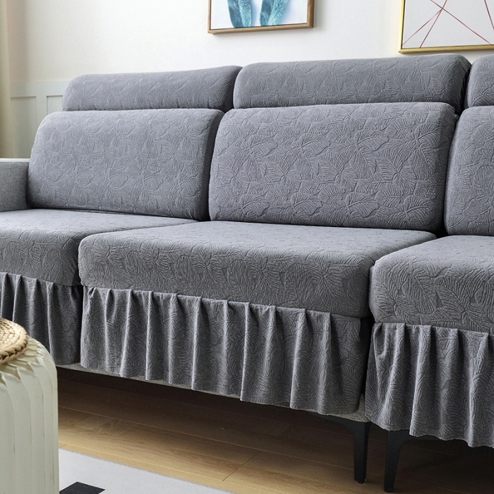 91家纺网 家纺一手货源 找家纺 千彤 2023新款 裙边-小树叶系列-沙发笠 沙发套罩 深灰