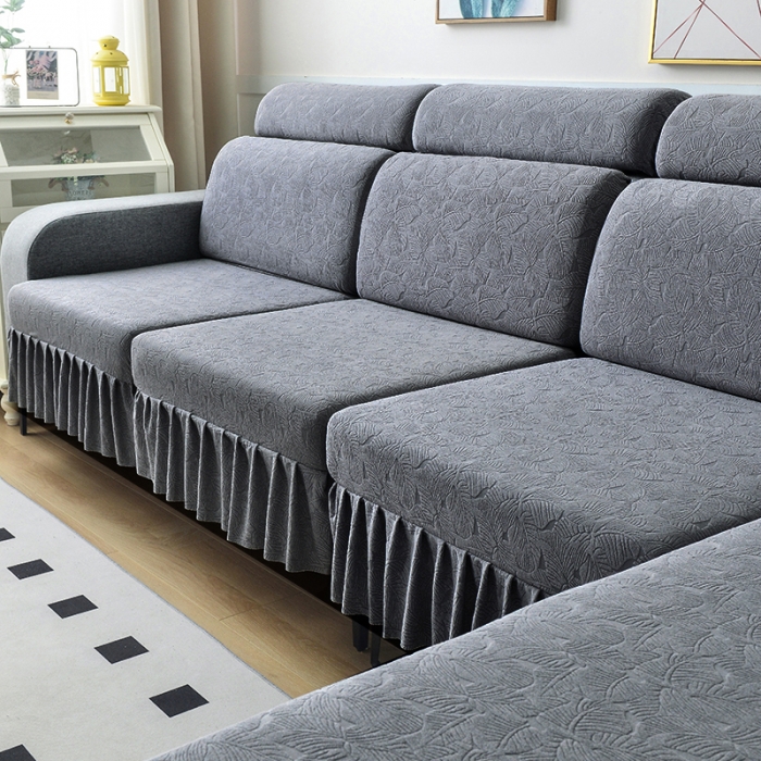 91家纺网 家纺一手货源 找家纺 千彤 2023新款 裙边-小树叶系列-沙发笠 沙发套罩 深灰