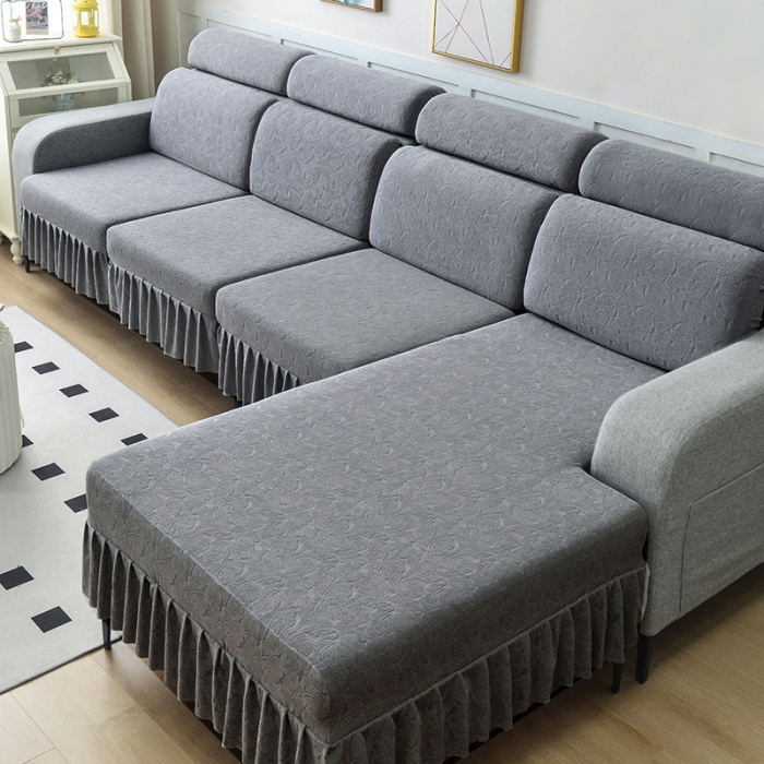 91家纺网 家纺一手货源 找家纺 千彤 2023新款 裙边-小树叶系列-沙发笠 沙发套罩 深灰