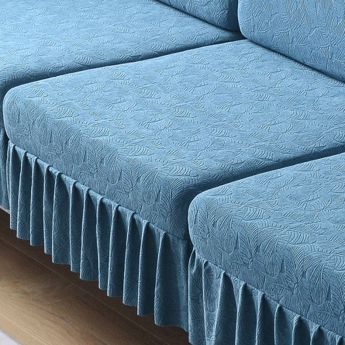 91家纺网 家纺一手货源 找家纺 千彤 2023新款 裙边-小树叶系列-沙发笠 沙发套罩 水蓝