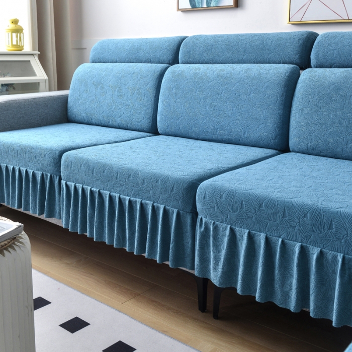 91家纺网 家纺一手货源 找家纺 千彤 2023新款 裙边-小树叶系列-沙发笠 沙发套罩 水蓝