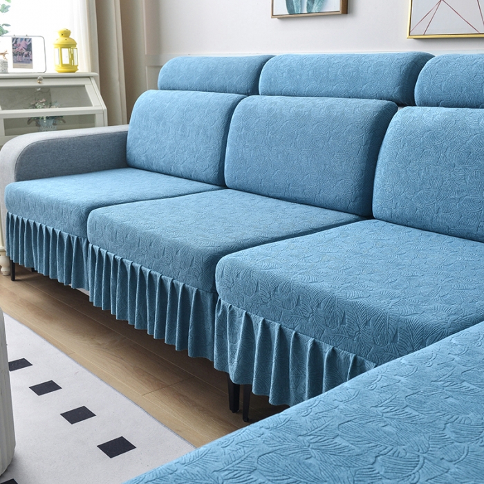91家纺网 家纺一手货源 找家纺 千彤 2023新款 裙边-小树叶系列-沙发笠 沙发套罩 水蓝