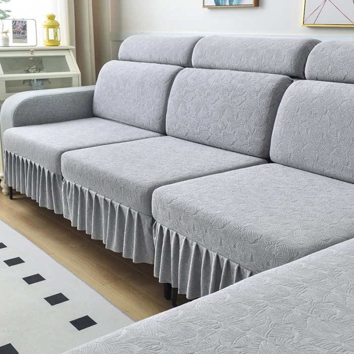 91家纺网 家纺一手货源 找家纺 千彤 2023新款 裙边-小树叶系列-沙发笠 沙发套罩 银灰