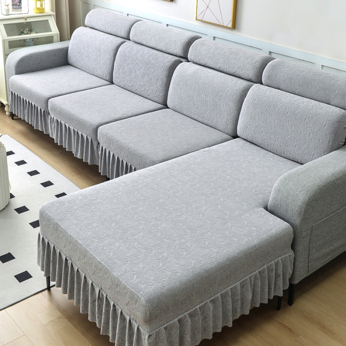 91家纺网 家纺一手货源 找家纺 千彤 2023新款 裙边-小树叶系列-沙发笠 沙发套罩 银灰