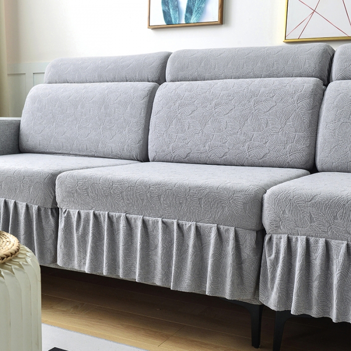 91家纺网 家纺一手货源 找家纺 千彤 2023新款 裙边-小树叶系列-沙发笠 沙发套罩 银灰