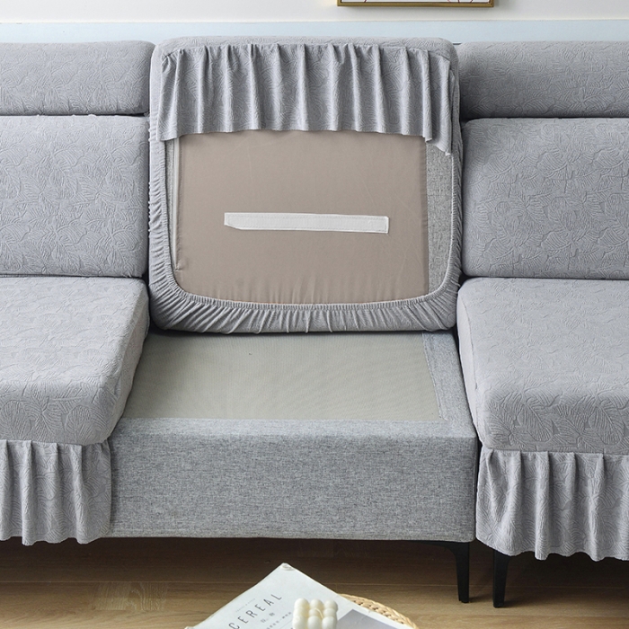 91家纺网 家纺一手货源 找家纺 千彤 2023新款 裙边-小树叶系列-沙发笠 沙发套罩 银灰