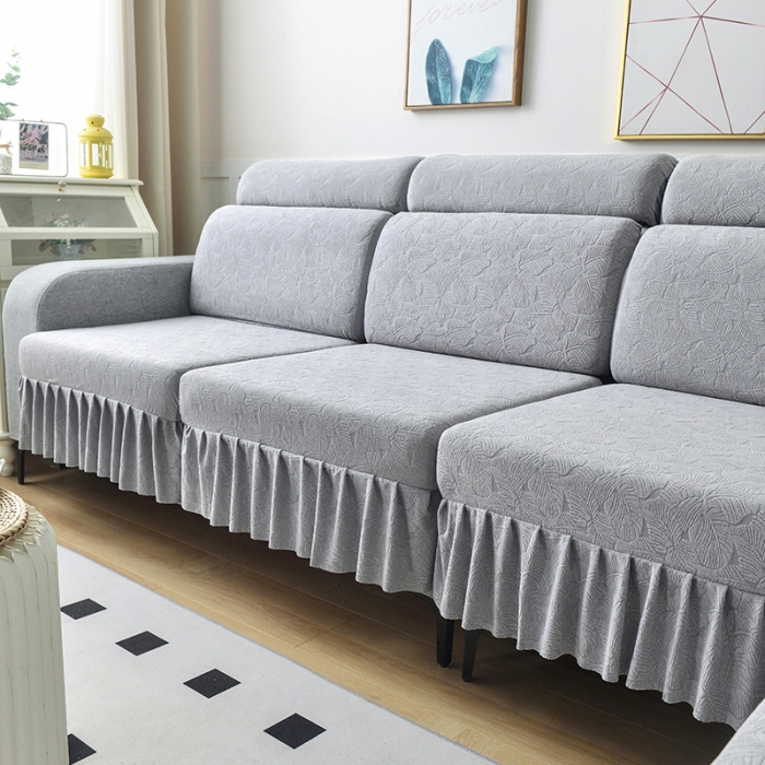 91家纺网 家纺一手货源 找家纺 千彤 2023新款 裙边-小树叶系列-沙发笠 沙发套罩 银灰
