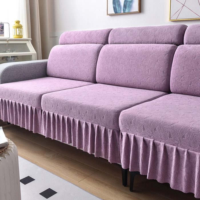 91家纺网 家纺一手货源 找家纺 千彤 2023新款 裙边-小树叶系列-沙发笠 沙发套罩 紫色