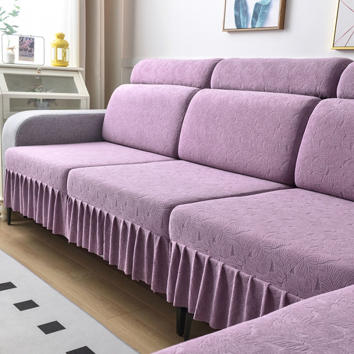 91家纺网 家纺一手货源 找家纺 千彤 2023新款 裙边-小树叶系列-沙发笠 沙发套罩 紫色