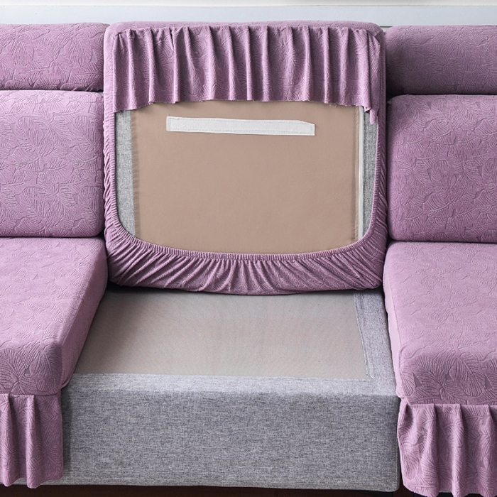 91家纺网 家纺一手货源 找家纺 千彤 2023新款 裙边-小树叶系列-沙发笠 沙发套罩 紫色