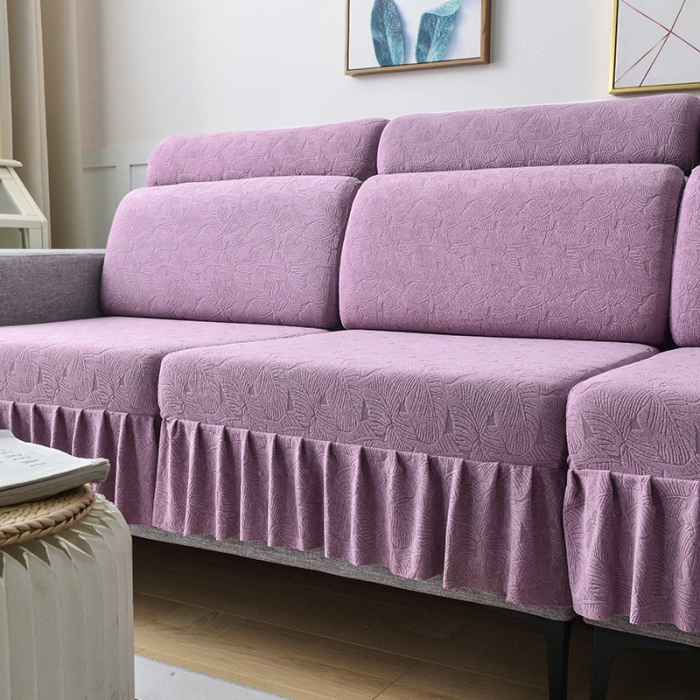 91家纺网 家纺一手货源 找家纺 千彤 2023新款 裙边-小树叶系列-沙发笠 沙发套罩 紫色