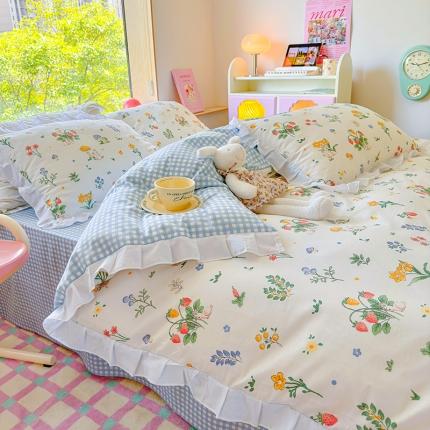 91家纺网 家纺一手货源 找家纺 （总）桃子 2023新款仙气奶油碎花少女心韩版花边纯棉四件套