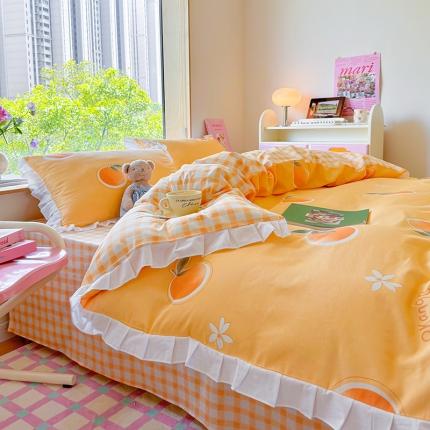 91家纺网 家纺一手货源 找家纺 （总）桃子 2023新款仙气奶油碎花少女心韩版花边纯棉四件套