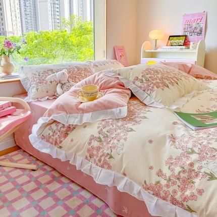 91家纺网 家纺一手货源 找家纺 （总）桃子 2023新款仙气奶油碎花少女心韩版花边纯棉四件套