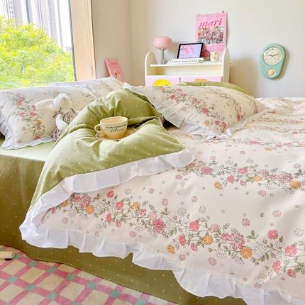 91家纺网 家纺一手货源 找家纺 （总）桃子 2023新款仙气奶油碎花少女心韩版花边纯棉四件套